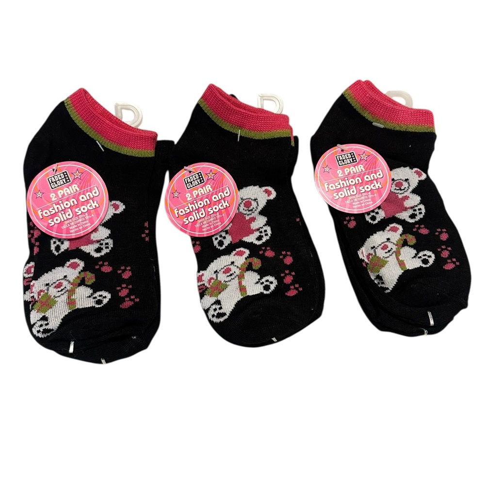 Girls Faded Glory Fashion and Solid Socks- (3) Two Packs - All NWT
